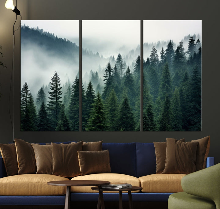 Captivating Misty Forest Wall ArtPremium Canvas Print for a Foggy and Serene Atmosphere