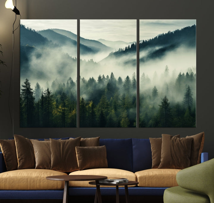 Captivating Misty Forest Wall ArtPremium Canvas Print for a Foggy and Serene Atmosphere