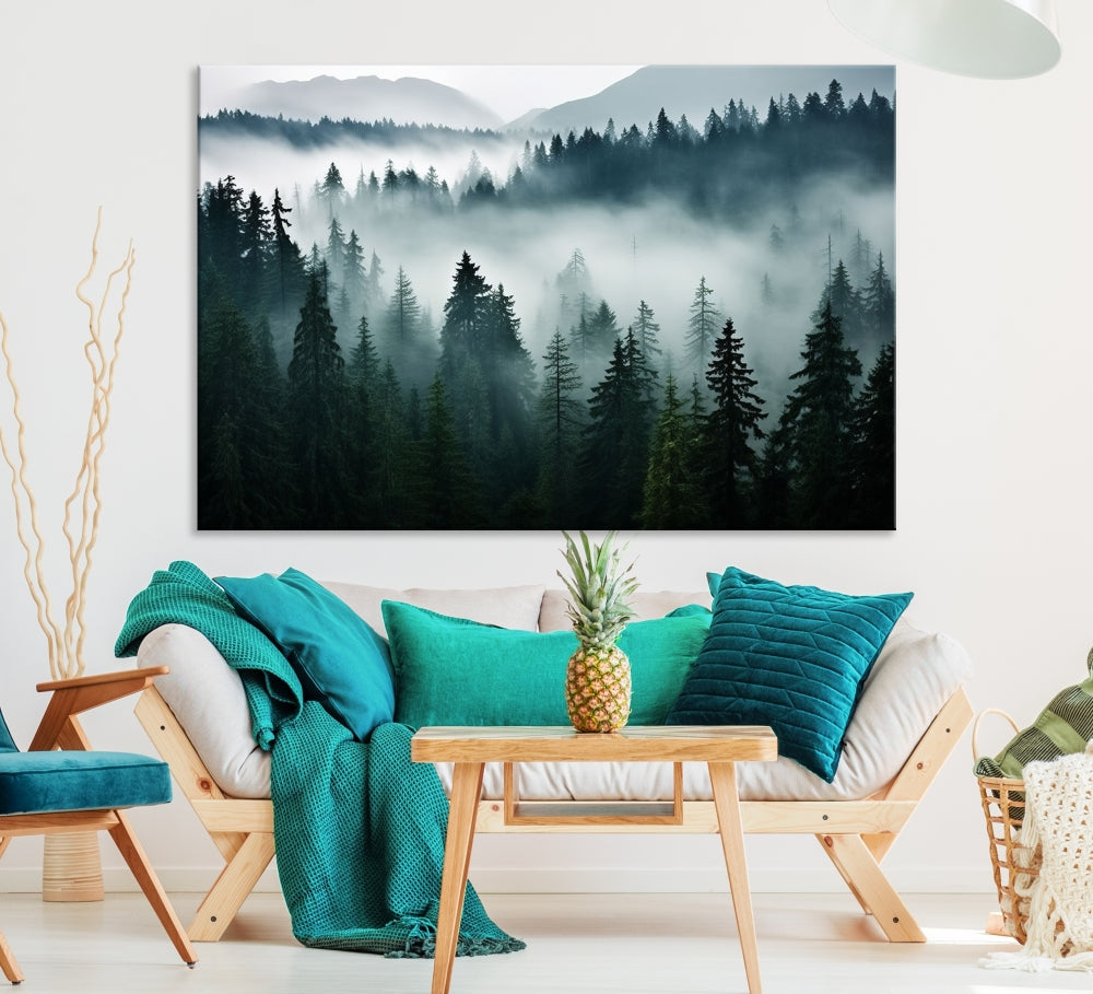 Captivating Misty Forest Wall ArtPremium Canvas Print for a Foggy and Serene Atmosphere