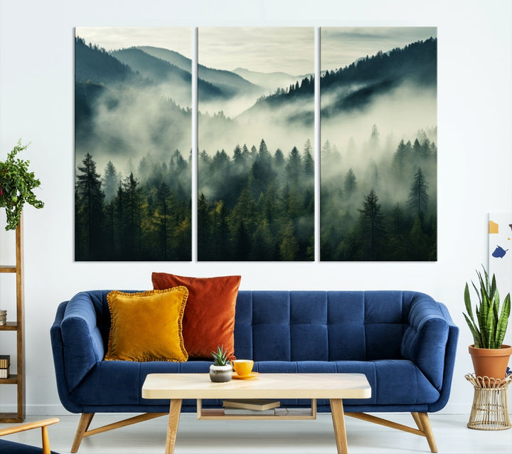 Captivating Misty Forest Wall ArtPremium Canvas Print for a Foggy and Serene Atmosphere