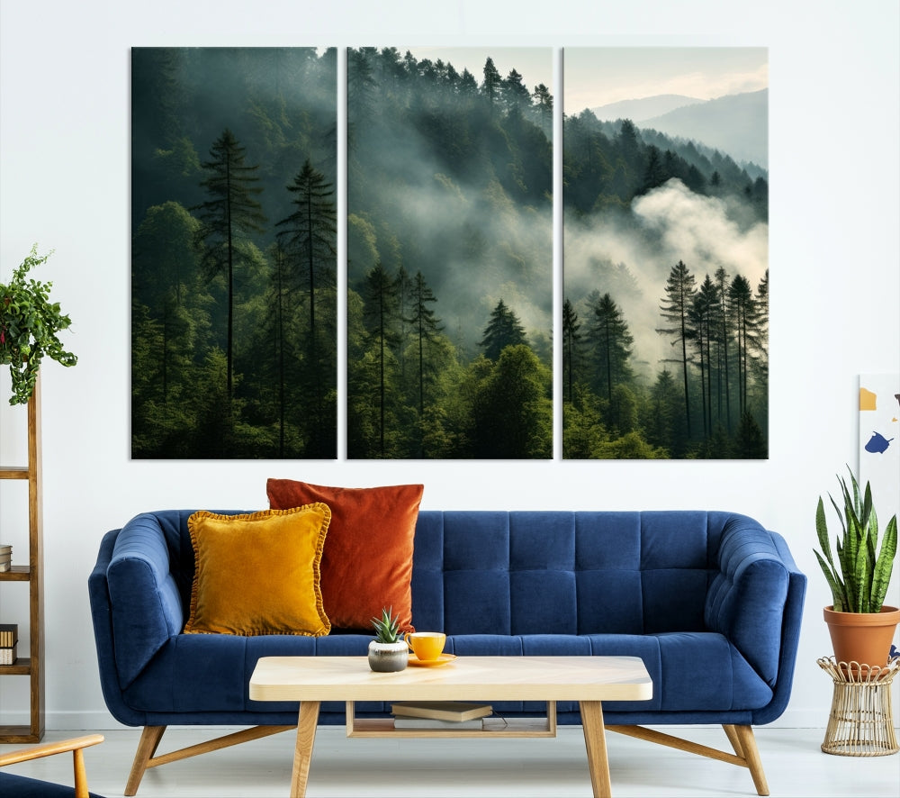 Captivating Misty Forest Wall ArtPremium Canvas Print for a Foggy and Serene Atmosphere