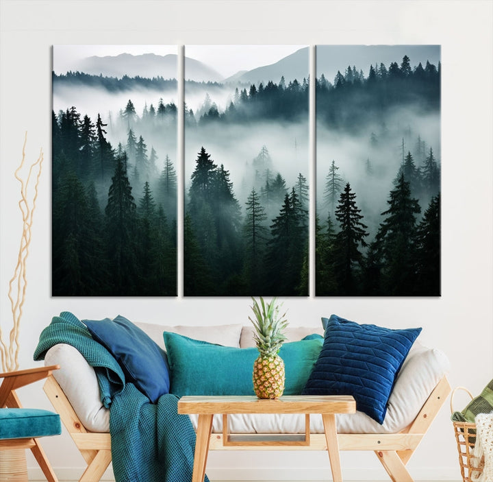 Captivating Misty Forest Wall ArtPremium Canvas Print for a Foggy and Serene Atmosphere