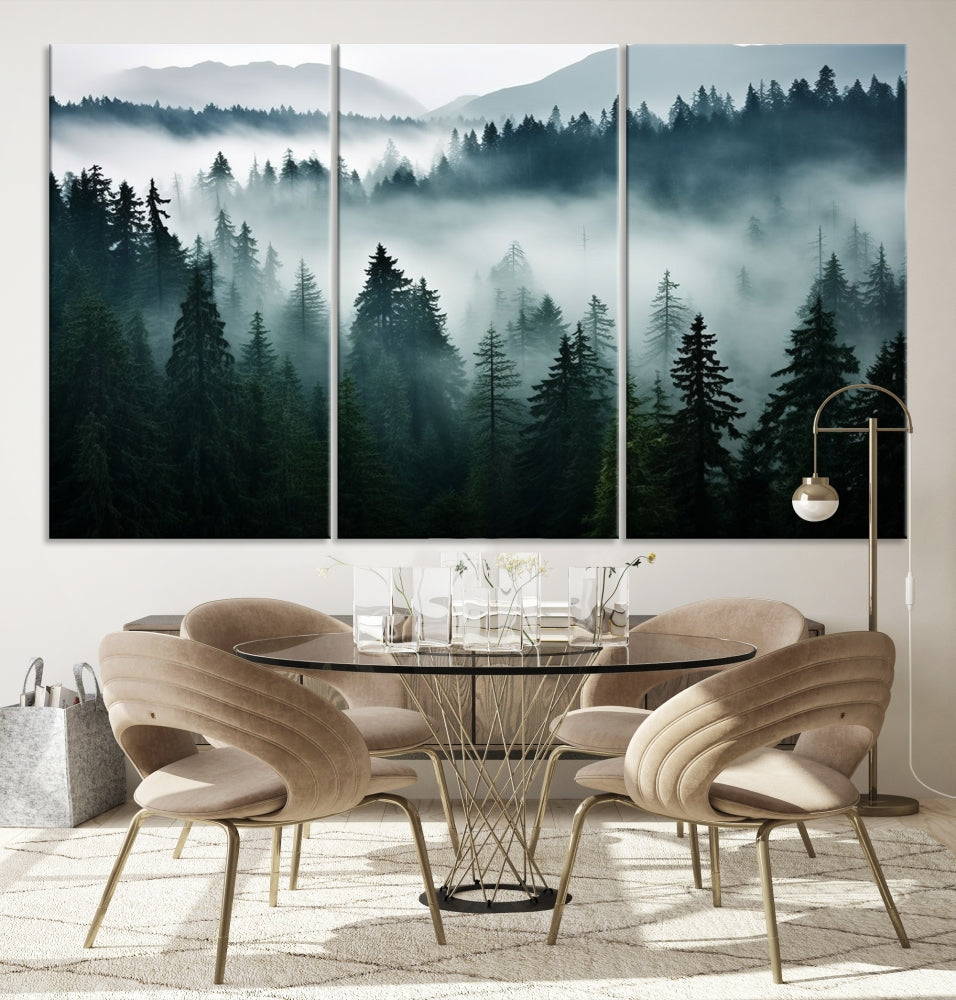 Captivating Misty Forest Wall ArtPremium Canvas Print for a Foggy and Serene Atmosphere