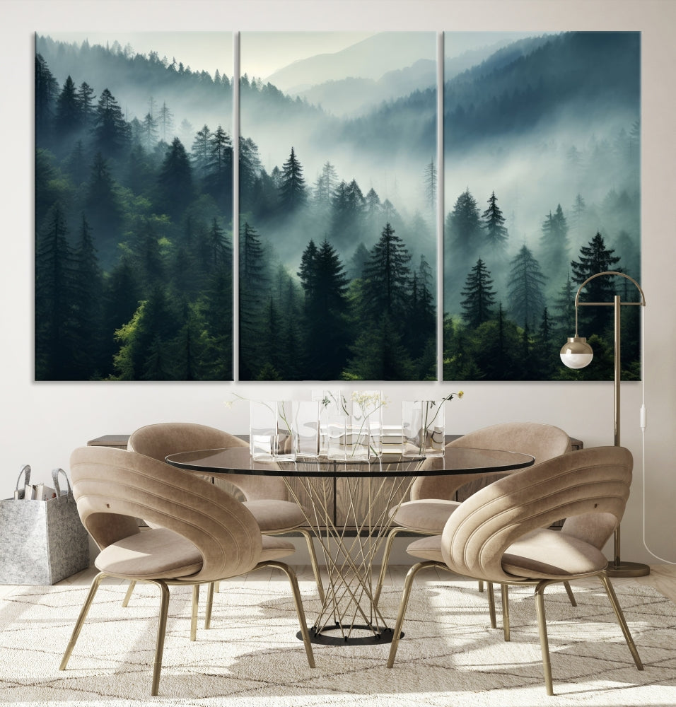 Captivating Misty Forest Wall ArtPremium Canvas Print for a Foggy and Serene Atmosphere