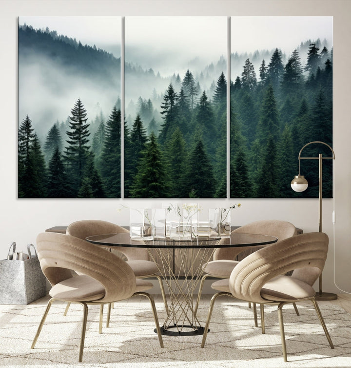 Captivating Misty Forest Wall ArtPremium Canvas Print for a Foggy and Serene Atmosphere