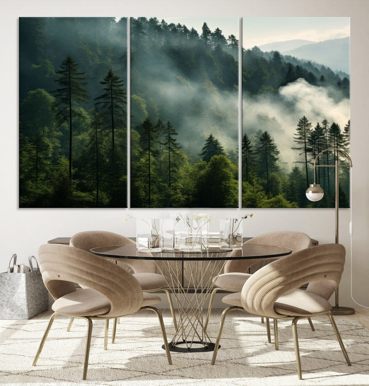 Captivating Misty Forest Wall ArtPremium Canvas Print for a Foggy and Serene Atmosphere