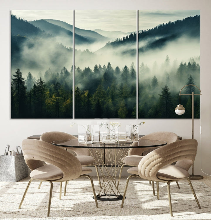 Captivating Misty Forest Wall ArtPremium Canvas Print for a Foggy and Serene Atmosphere