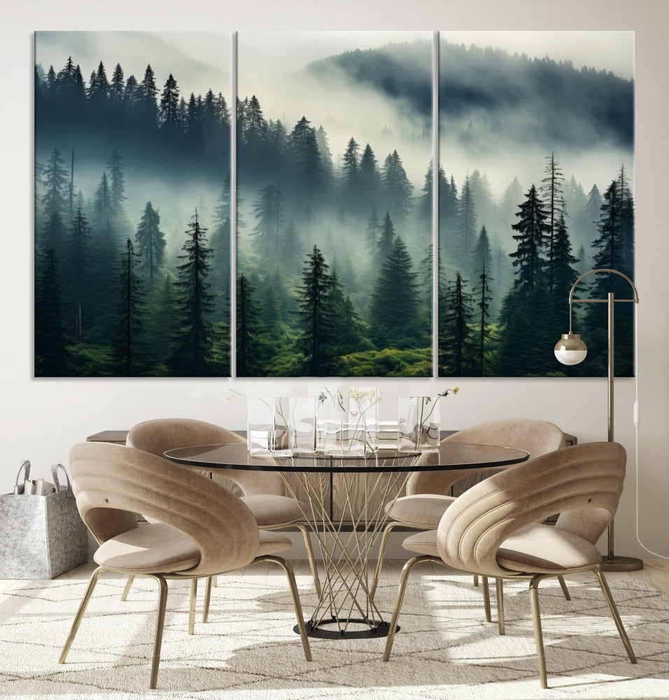 Captivating Misty Forest Wall ArtPremium Canvas Print for a Foggy and Serene Atmosphere