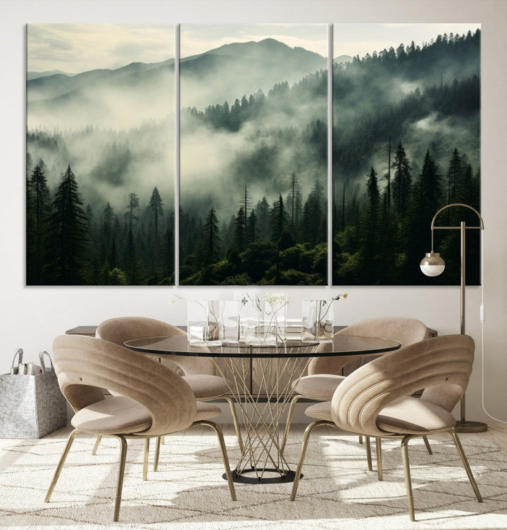 Captivating Misty Forest Wall ArtPremium Canvas Print for a Foggy and Serene Atmosphere