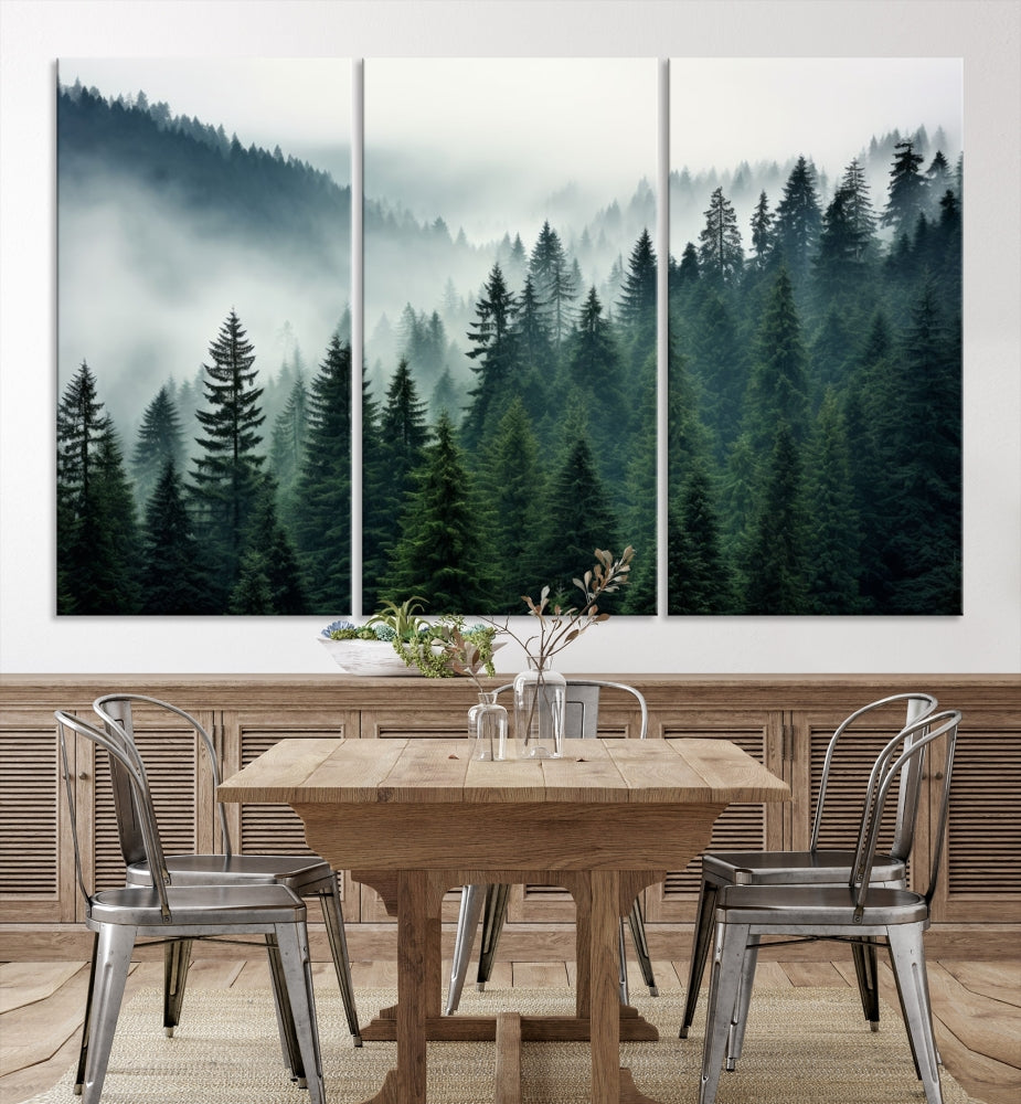 Captivating Misty Forest Wall ArtPremium Canvas Print for a Foggy and Serene Atmosphere