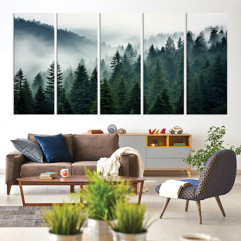 Captivating Misty Forest Wall ArtPremium Canvas Print for a Foggy and Serene Atmosphere