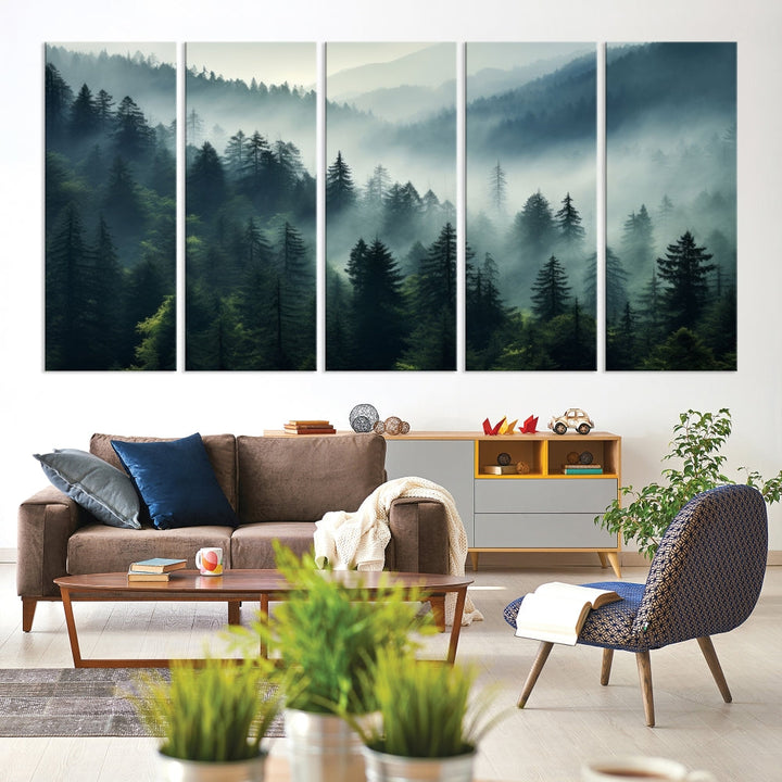 Captivating Misty Forest Wall ArtPremium Canvas Print for a Foggy and Serene Atmosphere