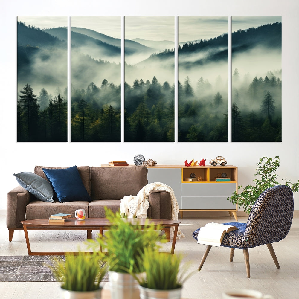 Captivating Misty Forest Wall ArtPremium Canvas Print for a Foggy and Serene Atmosphere