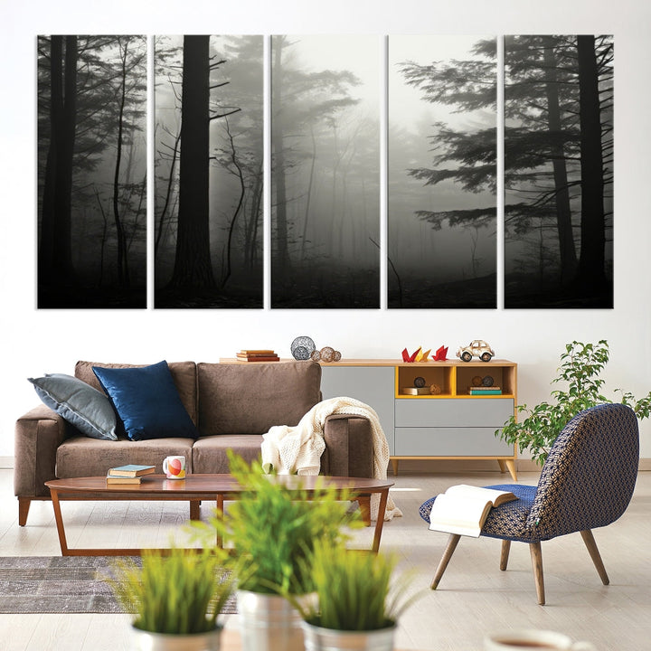 Captivating Misty Forest Wall ArtPremium Canvas Print for a Foggy and Serene Atmosphere