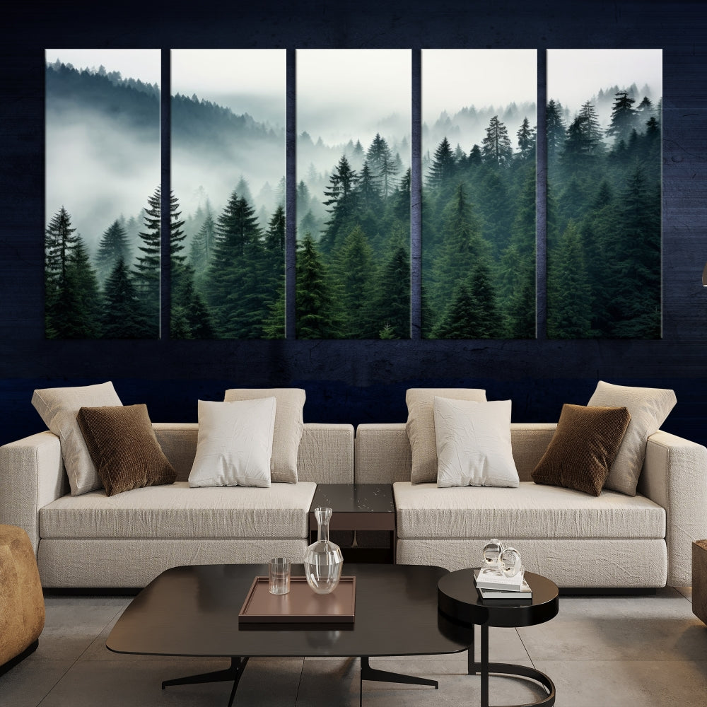 Captivating Misty Forest Wall ArtPremium Canvas Print for a Foggy and Serene Atmosphere