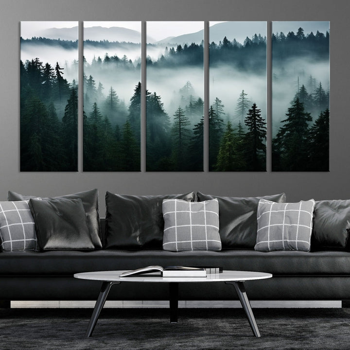 Captivating Misty Forest Wall ArtPremium Canvas Print for a Foggy and Serene Atmosphere