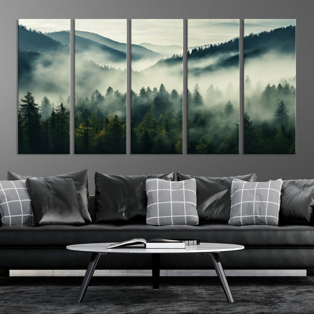 Captivating Misty Forest Wall ArtPremium Canvas Print for a Foggy and Serene Atmosphere