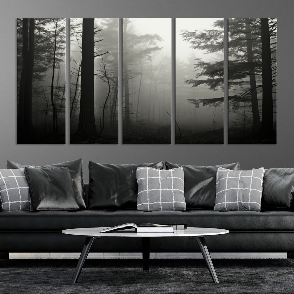 Captivating Misty Forest Wall ArtPremium Canvas Print for a Foggy and Serene Atmosphere