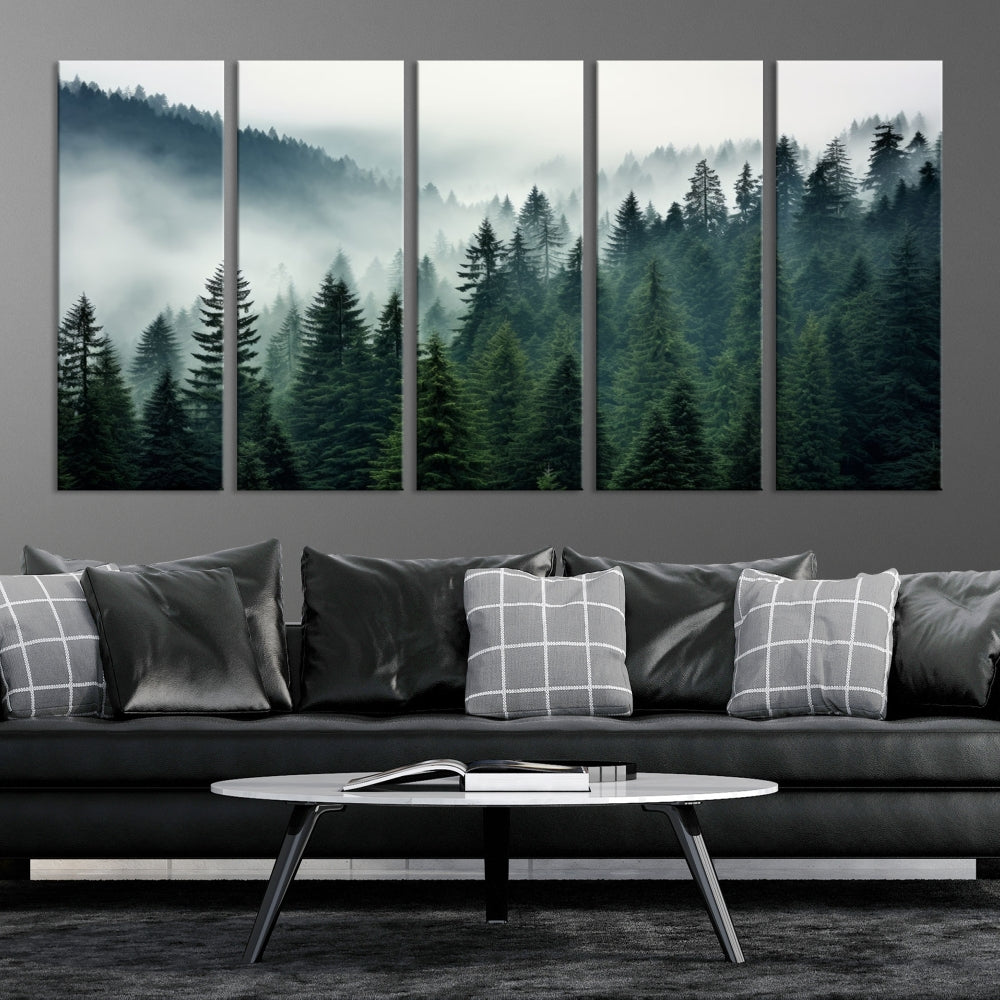 Captivating Misty Forest Wall ArtPremium Canvas Print for a Foggy and Serene Atmosphere