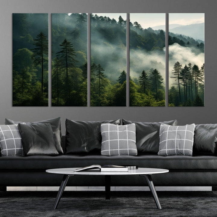 Captivating Misty Forest Wall ArtPremium Canvas Print for a Foggy and Serene Atmosphere