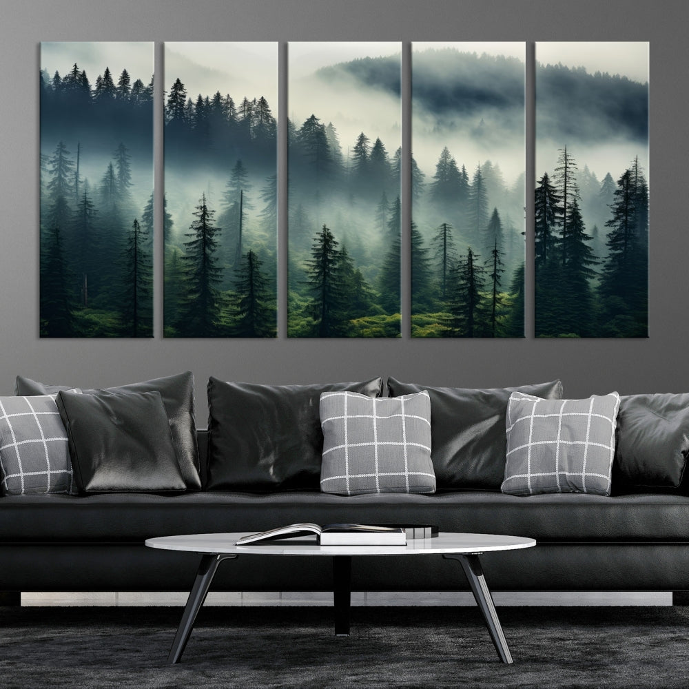 Captivating Misty Forest Wall ArtPremium Canvas Print for a Foggy and Serene Atmosphere