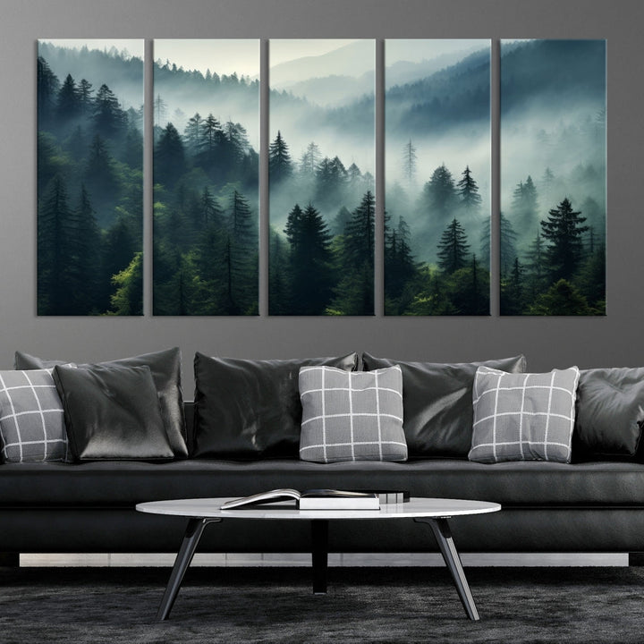 Captivating Misty Forest Wall ArtPremium Canvas Print for a Foggy and Serene Atmosphere