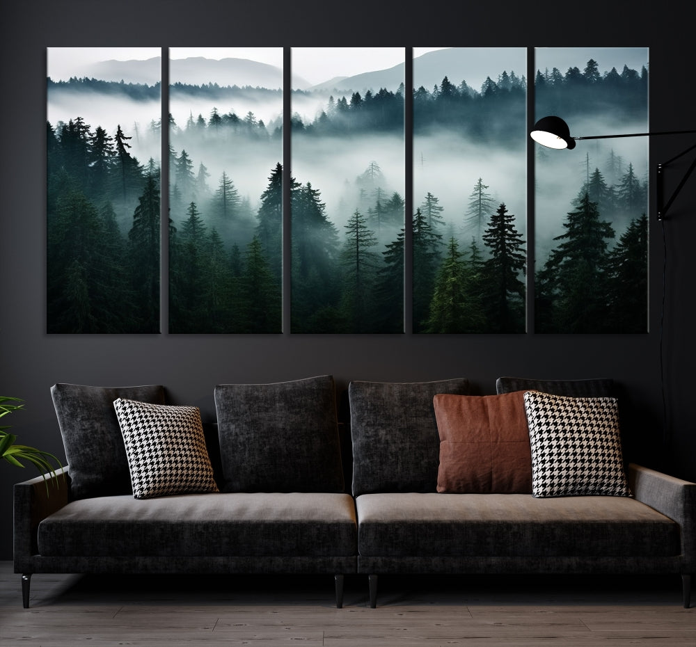 Captivating Misty Forest Wall ArtPremium Canvas Print for a Foggy and Serene Atmosphere