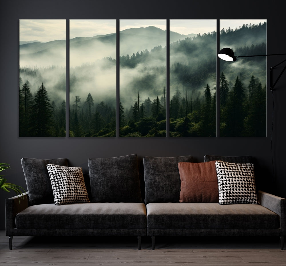 Captivating Misty Forest Wall ArtPremium Canvas Print for a Foggy and Serene Atmosphere