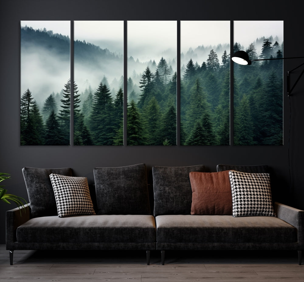 Captivating Misty Forest Wall ArtPremium Canvas Print for a Foggy and Serene Atmosphere