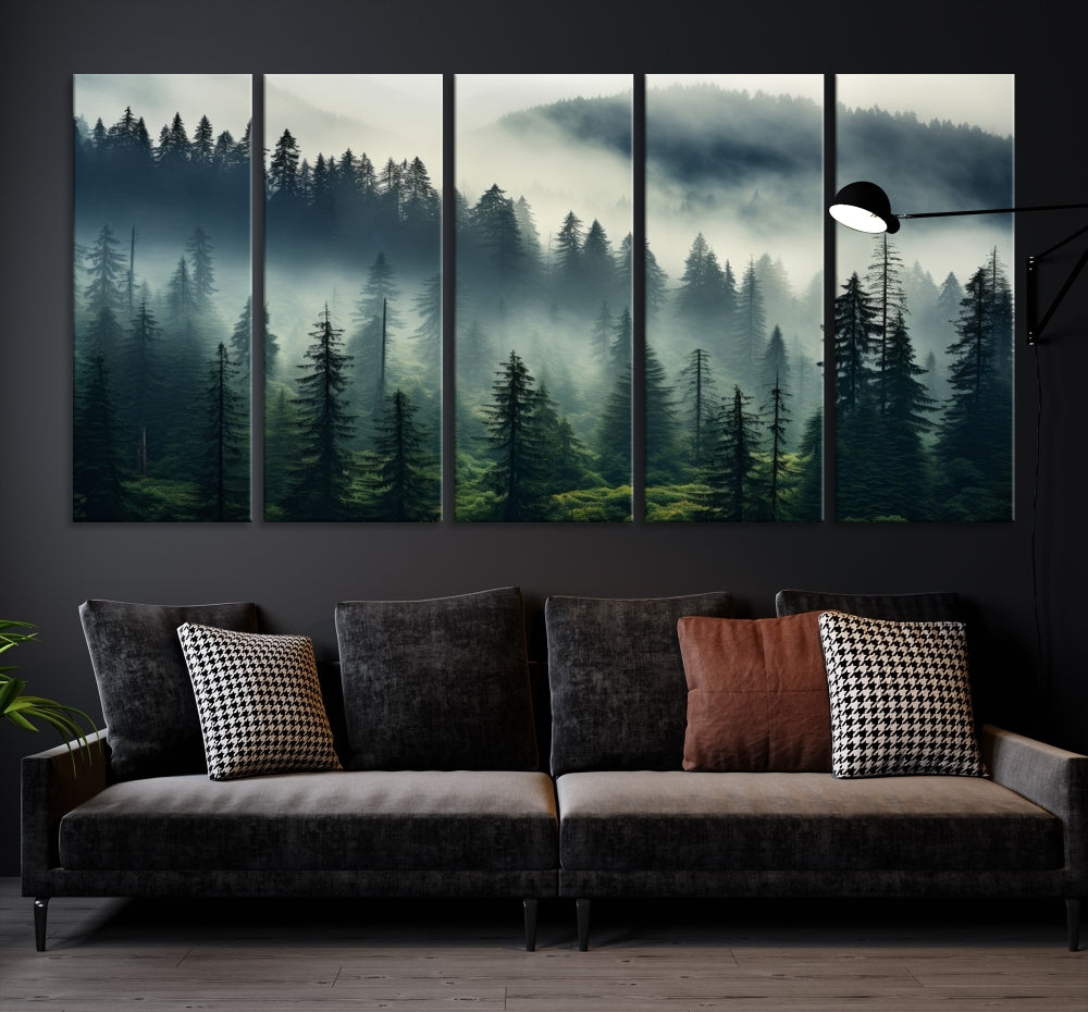 Captivating Misty Forest Wall ArtPremium Canvas Print for a Foggy and Serene Atmosphere