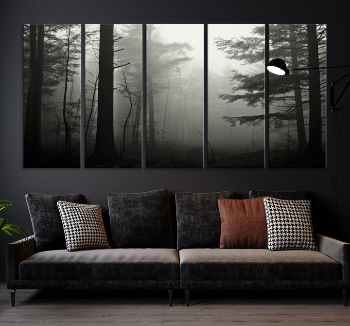 Captivating Misty Forest Wall ArtPremium Canvas Print for a Foggy and Serene Atmosphere