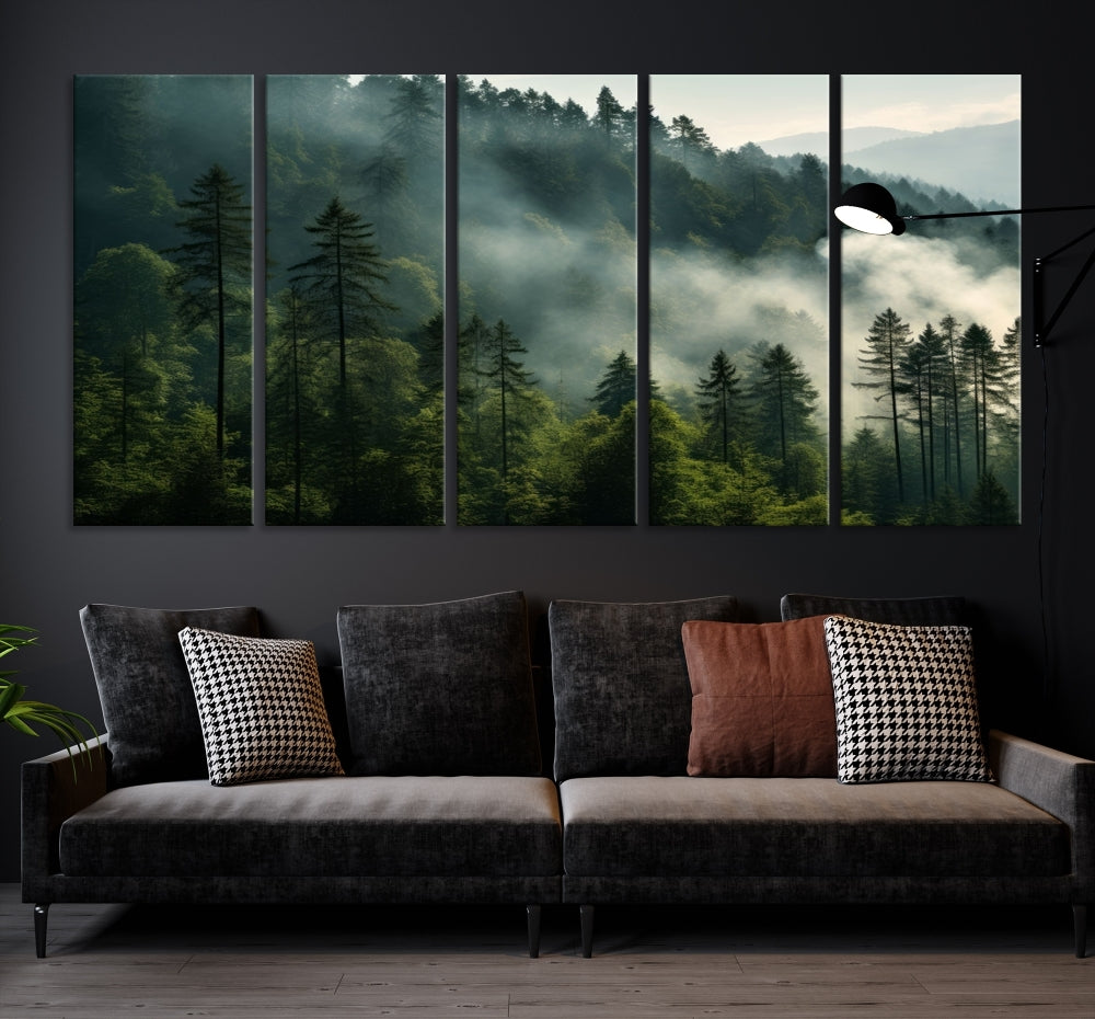 Captivating Misty Forest Wall ArtPremium Canvas Print for a Foggy and Serene Atmosphere