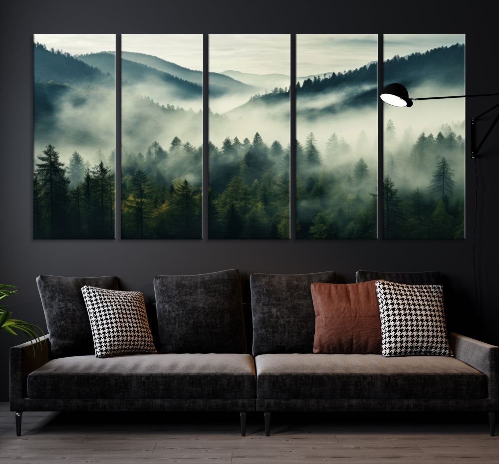 Captivating Misty Forest Wall ArtPremium Canvas Print for a Foggy and Serene Atmosphere