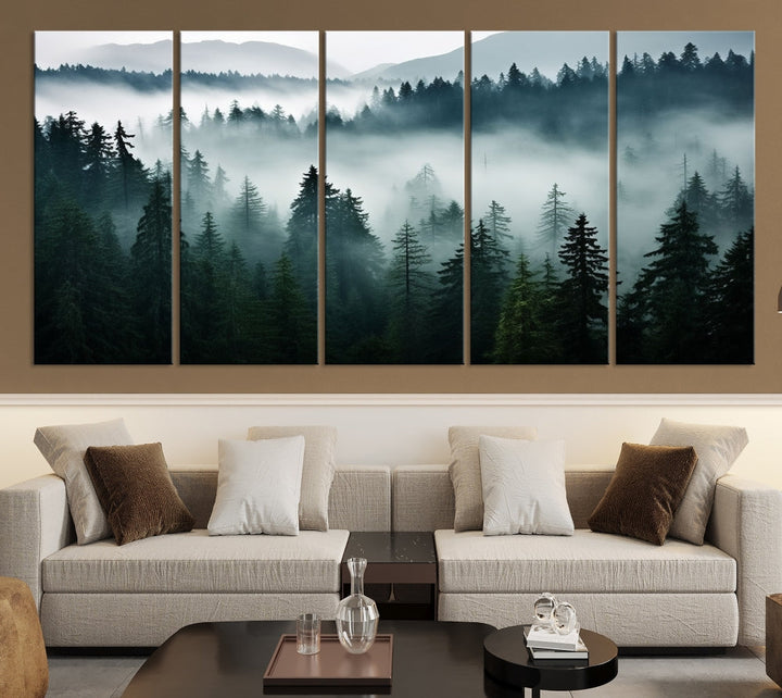 Captivating Misty Forest Wall ArtPremium Canvas Print for a Foggy and Serene Atmosphere