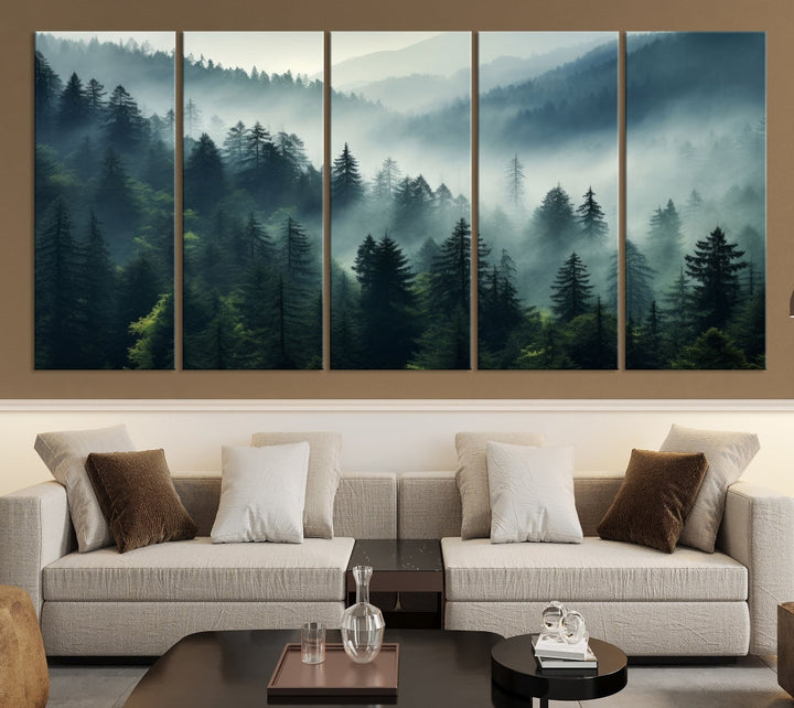 Captivating Misty Forest Wall ArtPremium Canvas Print for a Foggy and Serene Atmosphere