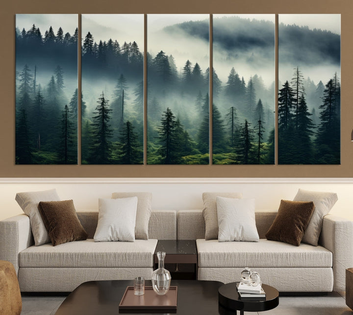 Captivating Misty Forest Wall ArtPremium Canvas Print for a Foggy and Serene Atmosphere