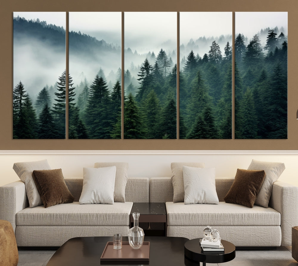 Captivating Misty Forest Wall ArtPremium Canvas Print for a Foggy and Serene Atmosphere