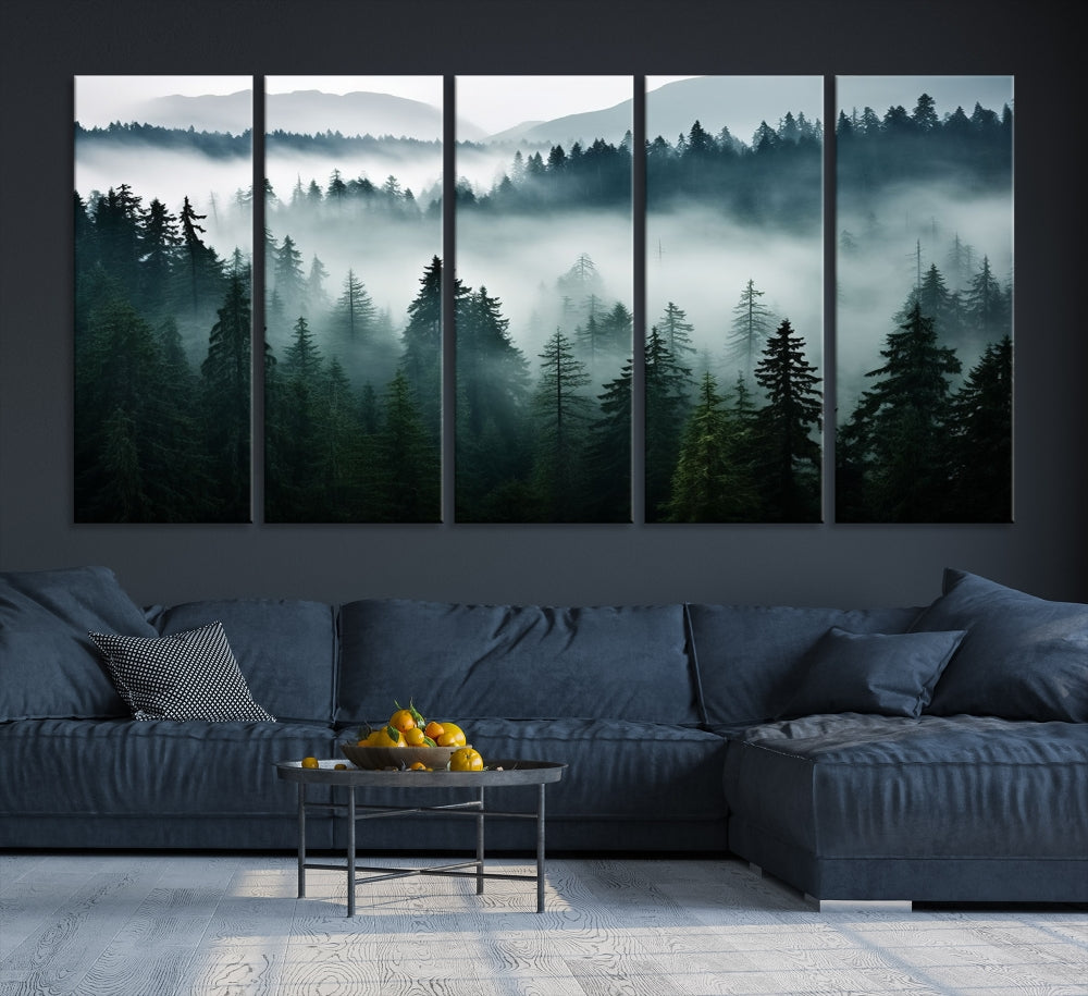 Captivating Misty Forest Wall ArtPremium Canvas Print for a Foggy and Serene Atmosphere