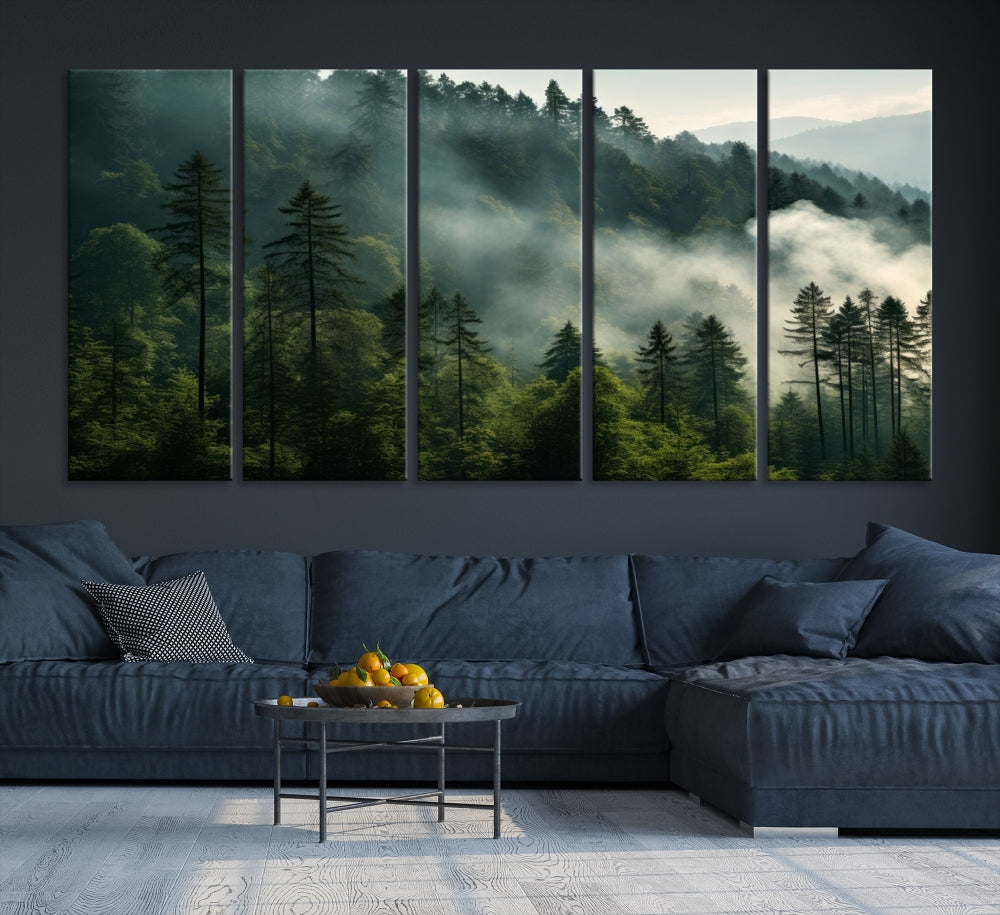 Captivating Misty Forest Wall ArtPremium Canvas Print for a Foggy and Serene Atmosphere