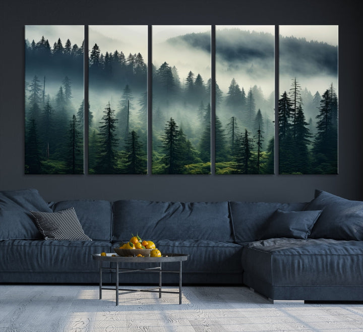 Captivating Misty Forest Wall ArtPremium Canvas Print for a Foggy and Serene Atmosphere