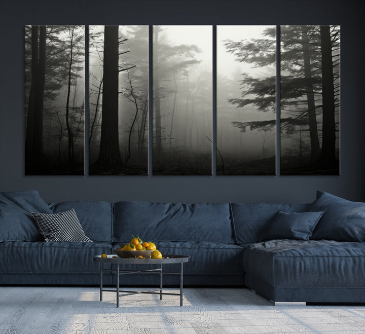 Captivating Misty Forest Wall ArtPremium Canvas Print for a Foggy and Serene Atmosphere