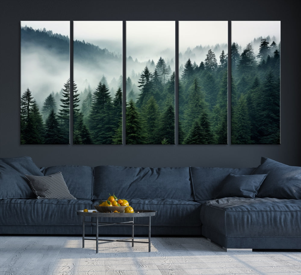 Captivating Misty Forest Wall ArtPremium Canvas Print for a Foggy and Serene Atmosphere