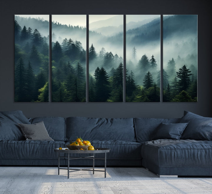 Captivating Misty Forest Wall ArtPremium Canvas Print for a Foggy and Serene Atmosphere