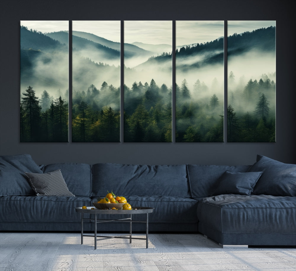 Captivating Misty Forest Wall ArtPremium Canvas Print for a Foggy and Serene Atmosphere