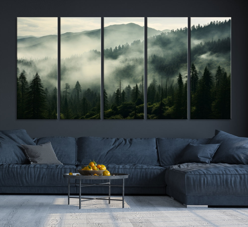 Captivating Misty Forest Wall ArtPremium Canvas Print for a Foggy and Serene Atmosphere