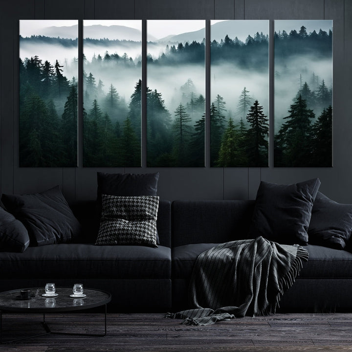 Captivating Misty Forest Wall ArtPremium Canvas Print for a Foggy and Serene Atmosphere