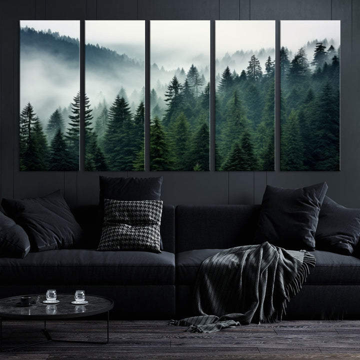 Captivating Misty Forest Wall ArtPremium Canvas Print for a Foggy and Serene Atmosphere