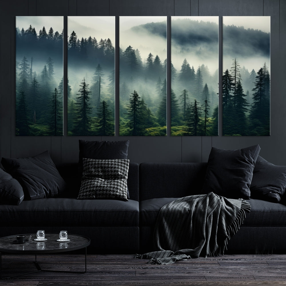 Captivating Misty Forest Wall ArtPremium Canvas Print for a Foggy and Serene Atmosphere