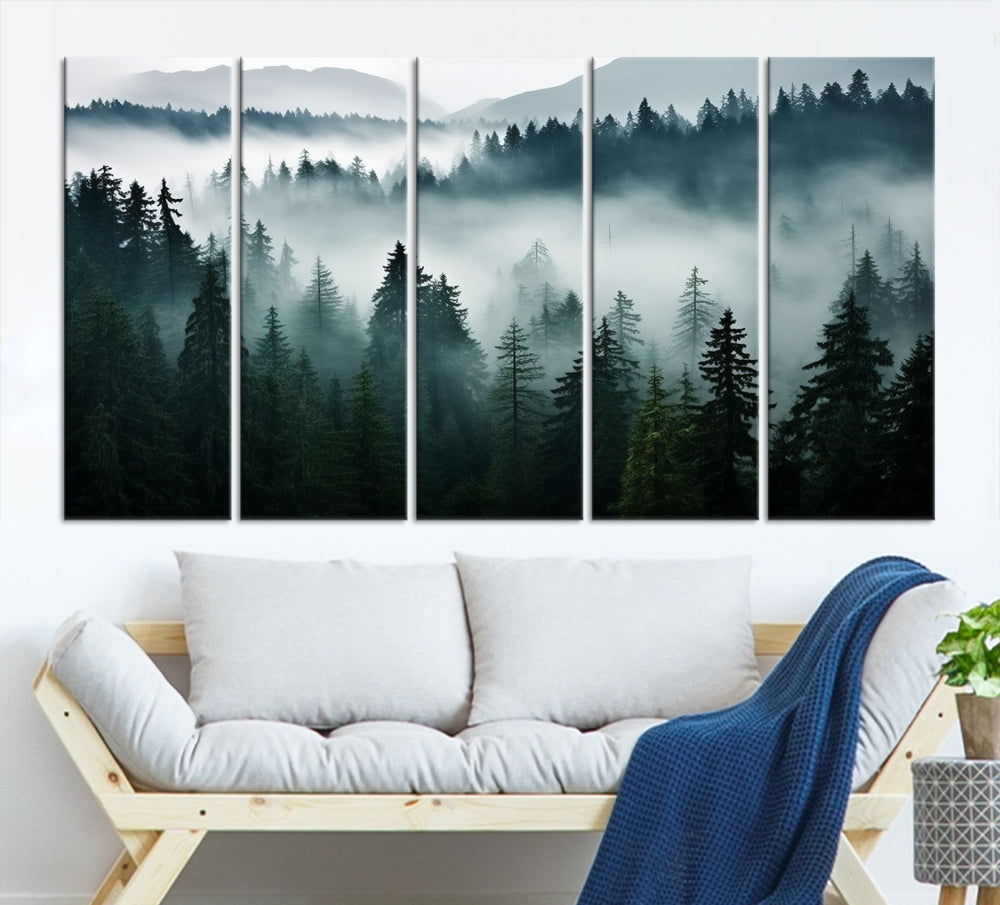 Captivating Misty Forest Wall ArtPremium Canvas Print for a Foggy and Serene Atmosphere