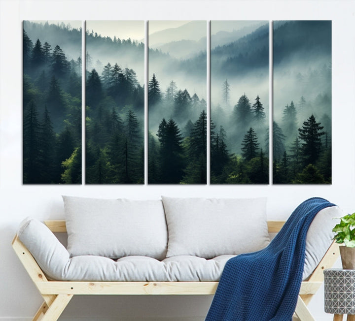 Captivating Misty Forest Wall ArtPremium Canvas Print for a Foggy and Serene Atmosphere